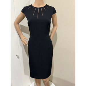 Women's Adrianna Papell lined neck slits cap sleeve Black Sheath Dress Size 6